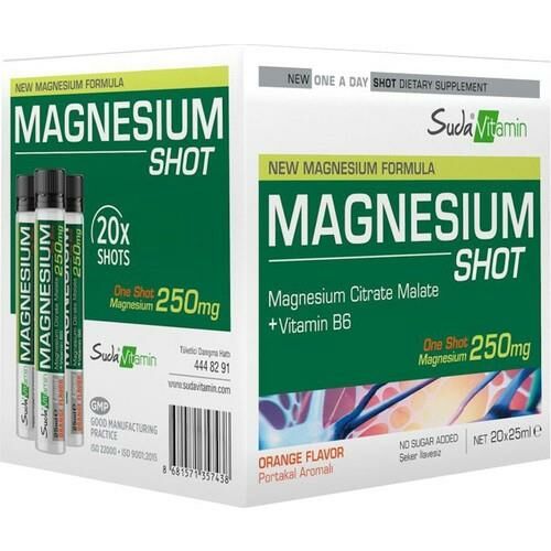 Suda Vitamin Magnesium Shot 250 mg Portakal Aromalı 20 x 25 ml