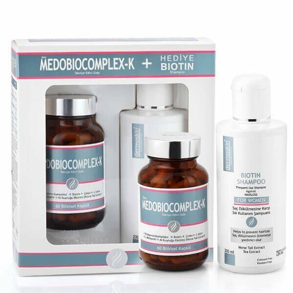 Dermoskin Medobiocomplex-K 60 Kapsül+Biotin Shampoo 200 ml Hediye