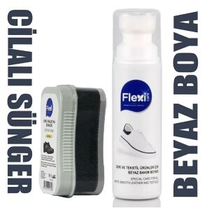 Flexi Spor Beyaz Deri Ve Kumaş Ayakkabı Boyası 75 ml + Flexi Cilalı Sünger