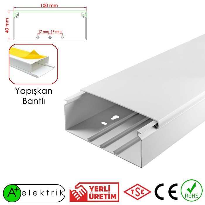 A Plus Elektrik 100x40 mm Beyaz Yapışkan Bantlı Kablo Kanalı