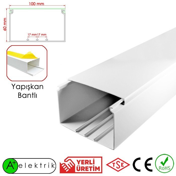 A Plus Elektrik 100x60 mm Beyaz Yapışkan Bantlı Kablo Kanalı