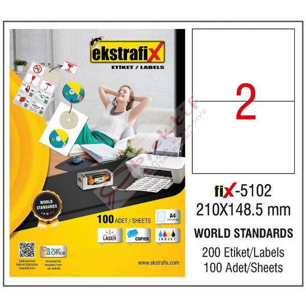 Ekstrafix Laser Etiket 210x148.5 Laser-Copy-Inkjet Fix-5102