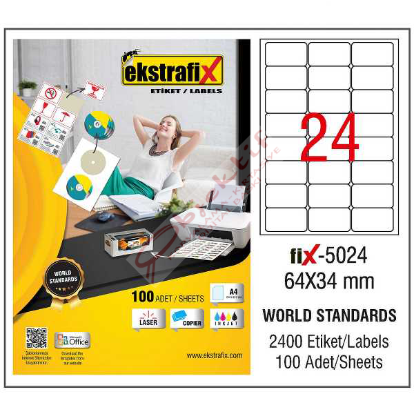 Ekstrafix Laser Etiket 64x34 Laser-Copy-Inkjet Fix-5024