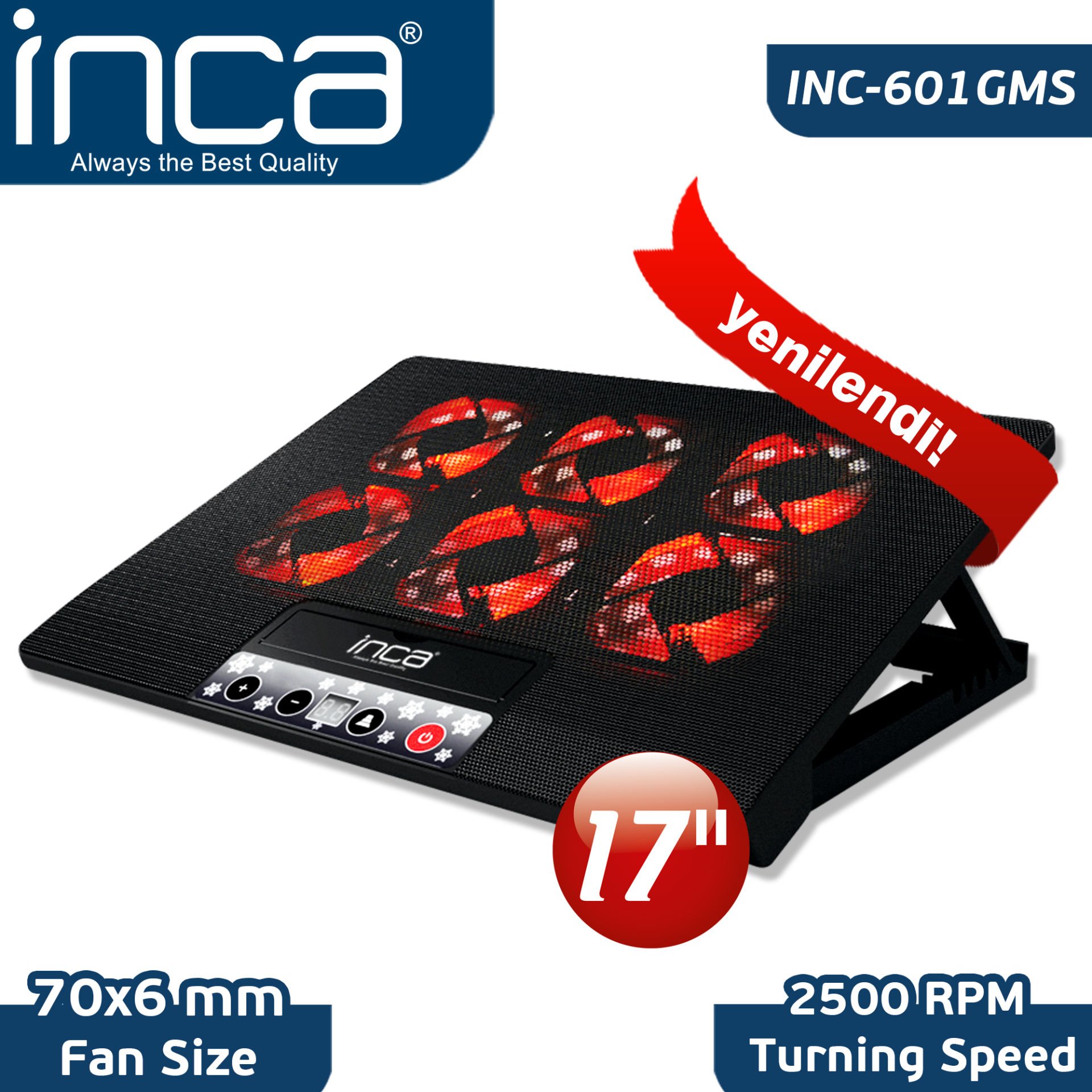 Inca Inc-601GMS 7''-17'' 6 Fanlı 2xUSB 6 Kademeli  Notebook Fanı
