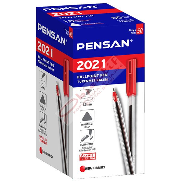 Pensan Tükenmez Kalem Üçgen Gövdeli Şeffaf Kırmızı 50 Lİ 2021