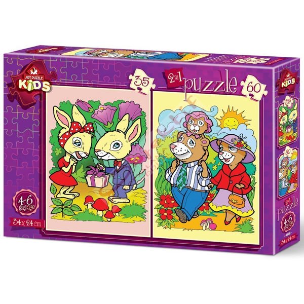 Art Puzzle 35+60 Parça Tavşanlar Ve Ayı Ailesi 4498
