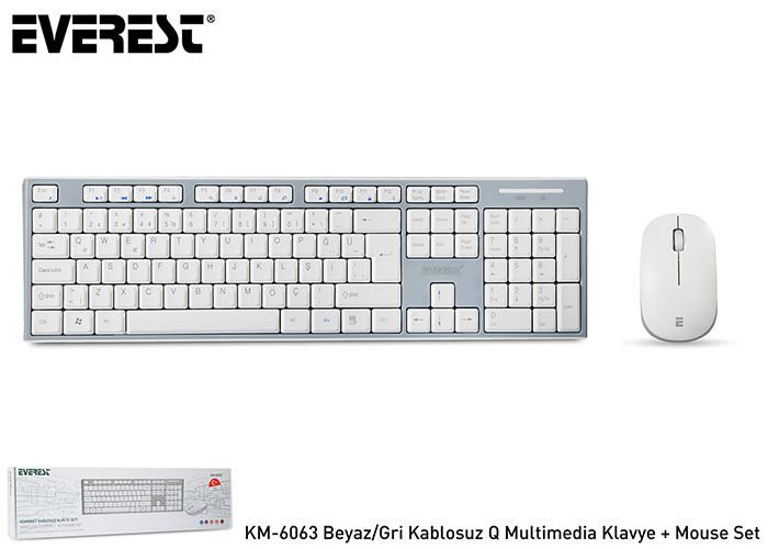 Everest KM-6063 Beyaz/Gri Kablosuz Q Multimedia Klavye + Mouse Set