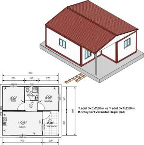 42m2. Çatılı Birleşimli  Yaşam Konteyneri