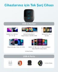 Anker 336 Şarj Cihazı 67W 3 Port Siyah - A2674