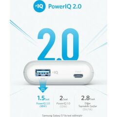 Anker PowerCore II 10000 mAh Taşınabilir Şarj Aleti Powerbank - PowerIQ 2.0 (18W'a kadar çıkış gücü) - Beyaz - A1230H21 - OFP
