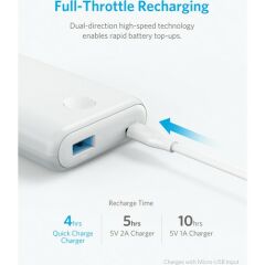 Anker PowerCore II 10000 mAh Taşınabilir Şarj Aleti Powerbank - PowerIQ 2.0 (18W'a kadar çıkış gücü) - Beyaz - A1230H21 - OFP