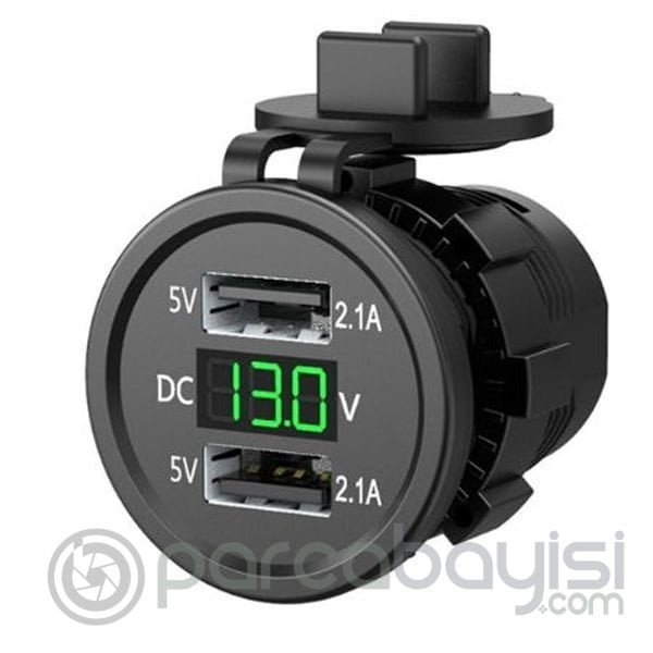 Ally Araba ve Motor İçin Su Geçirmez Led Göstergeli Çift USB Girişli Şarj Soketi