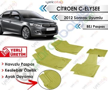 Citroen C-Elysee 2012 Sonrası Uyumlu Havuzlu Kesilebilir Bej Paspas