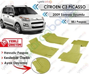 Citroen C3 Picasso 2009 Sonrası Uyumlu Havuzlu Kesilebilir Bej Paspas