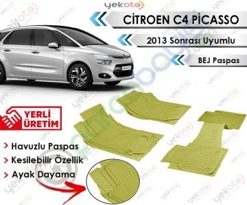 Citroen C4 Picasso 2013 Sonrası Uyumlu Havuzlu Kesilebilir Bej Paspas