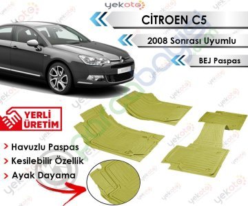 Citroen C5 2008 Sonrası Uyumlu Havuzlu Kesilebilir Bej Paspas