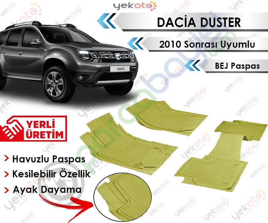 Dacia Duster 2010 Sonrası Uyumlu Havuzlu Kesilebilir Bej Paspas