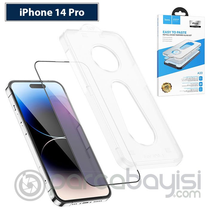 Hoco iPhone 14 Pro 6.1 0.33mm Full Koruma Ultra Thin Tempered Cam Ekran Koruyucu - Montaj Aparatlı