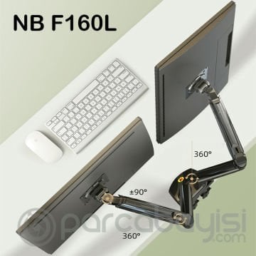 NB F160L Ayarlanabilir Amortisörlü Laptop Standı ve Ergonomik Monitör Standı - Tutucu 17''-27''