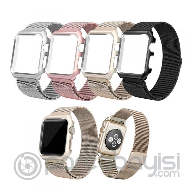 Ally Apple Watch 6-5-4 44mm Metal Kayış Milano Loop+metal Kılıf