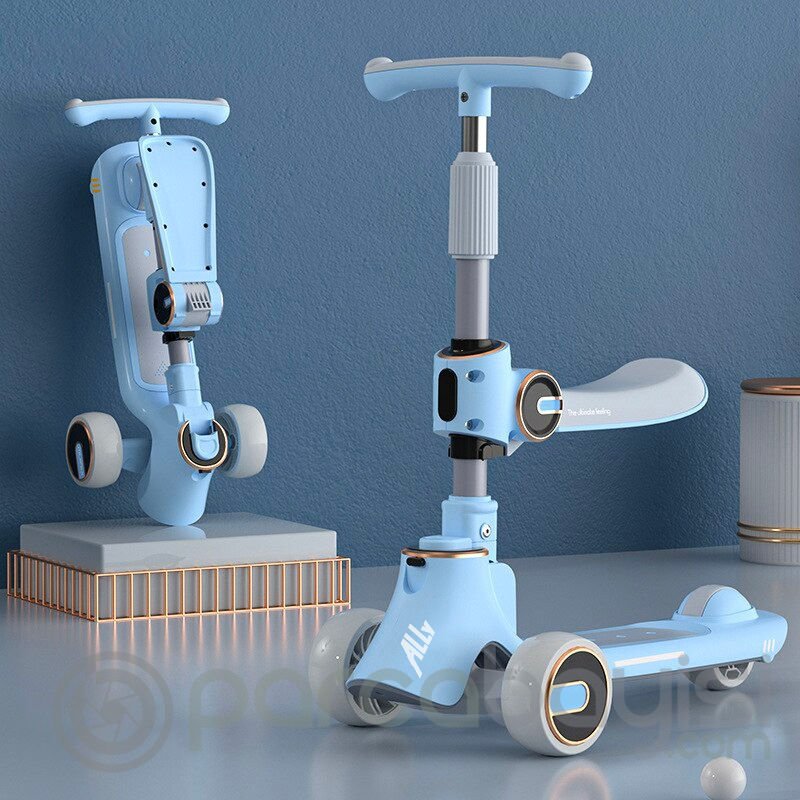 Ally Ayarlanabilir Yükseklik 3 Tekerlekli Çocuk Scooterı Katlanabilir Kaykay Işıklı muzikli