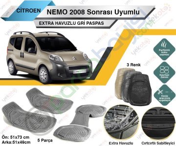 Citroen Nemo 2008 Sonrası Uyumlu Extra Havuzlu Kesilebilir Gri Paspas