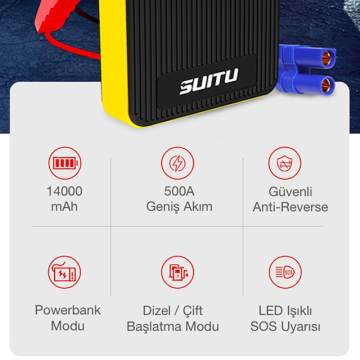 RALF SUITU 14000mAh Jump Starter Akü Takviye Seti ( Powerbank + Led Lamba)