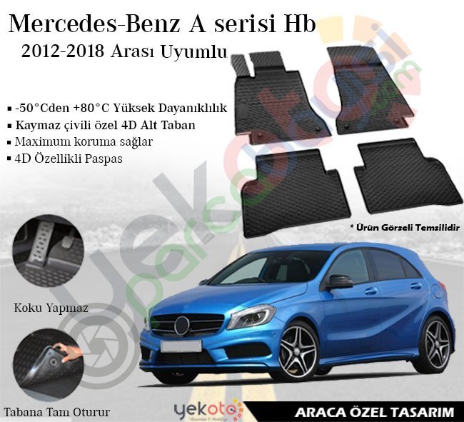 Mercedes A Serisi 2012-2018 Hb Arası Uyumlu Araca Özel Lüks Siyah Paspas