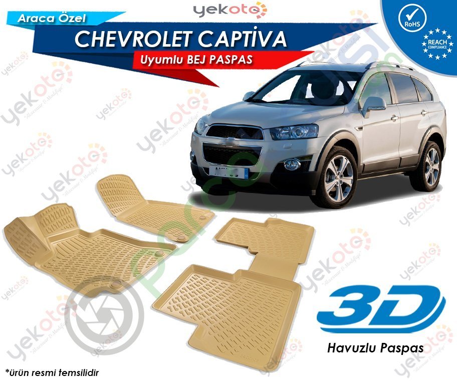 Chevrolet Captiva Uyumlu Bej Araca Özel 3D Havuzlu Paspas