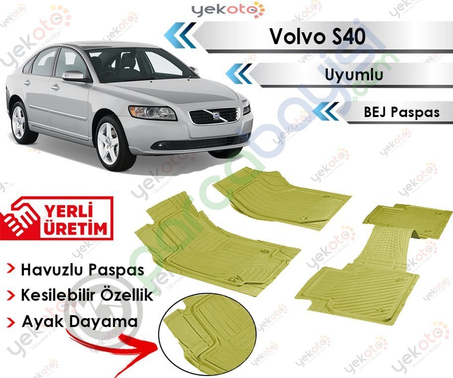 Volvo S40 Uyumlu Havuzlu Kesilebilir Bej Paspas