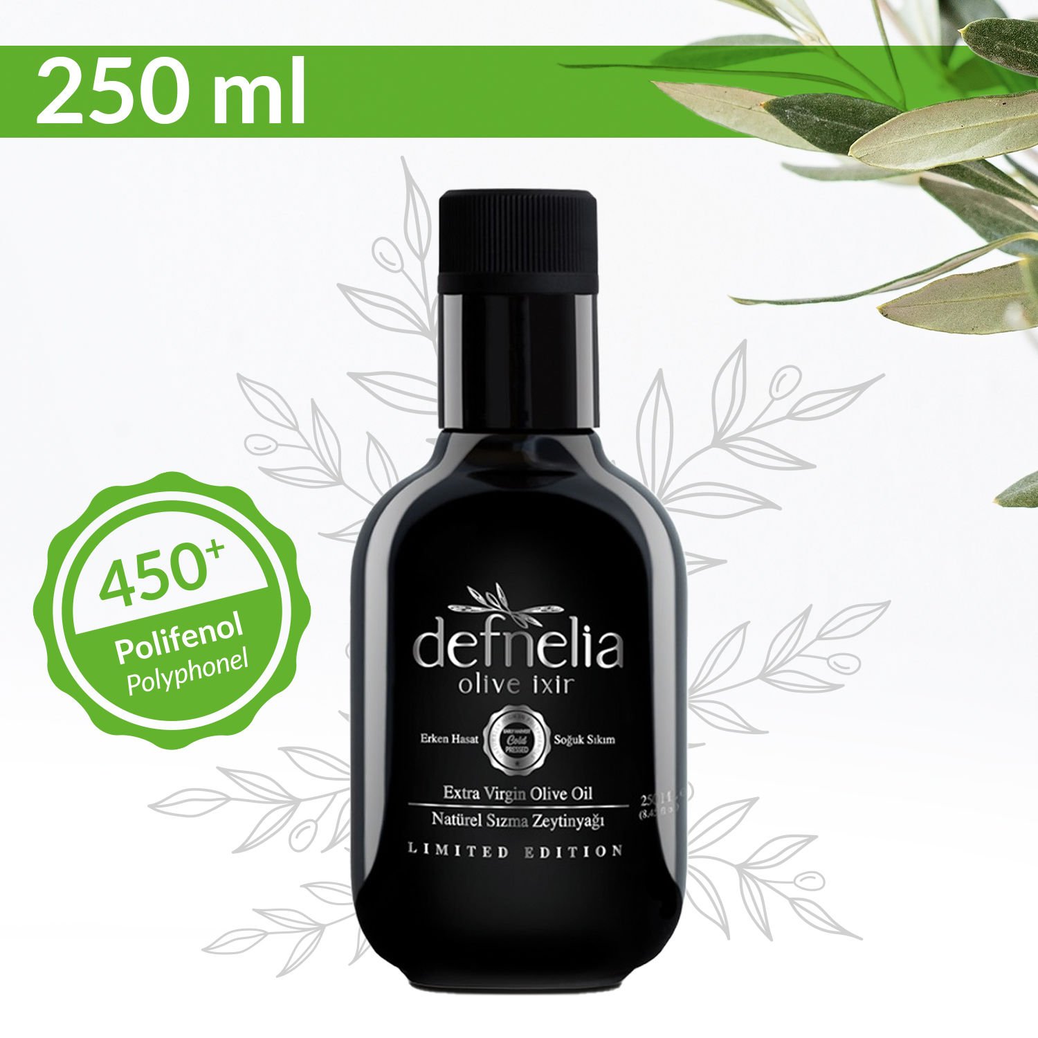 Defnelia 450+ Polifenollü Natürel Sızma Zeytinyağı -250ml