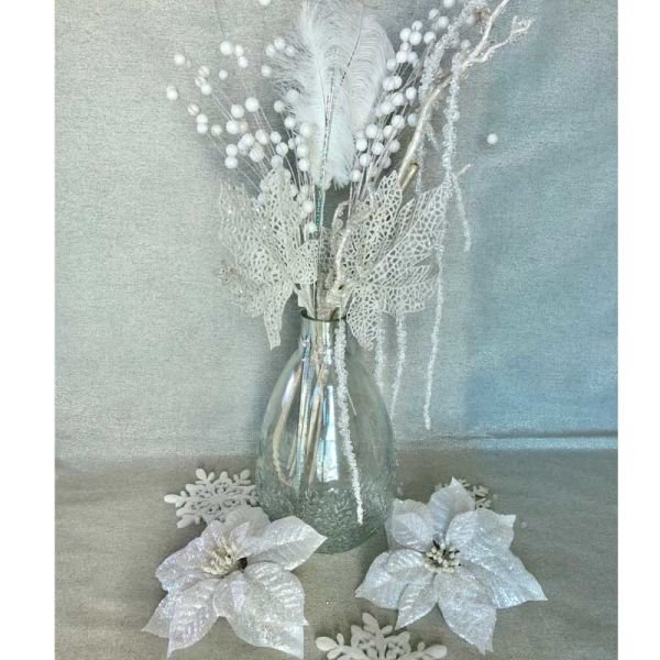 Beyaz Poinsetta Çiçeği/ Klipsli 24cm