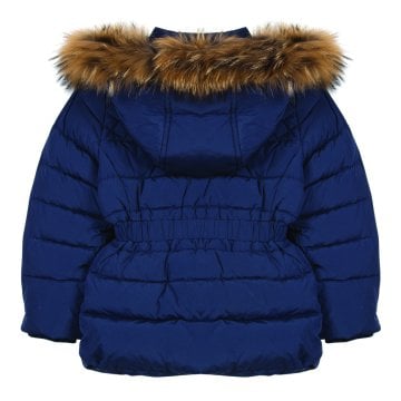 Kız Çocuk Kapüşonlu Kemerli Dudun Mont