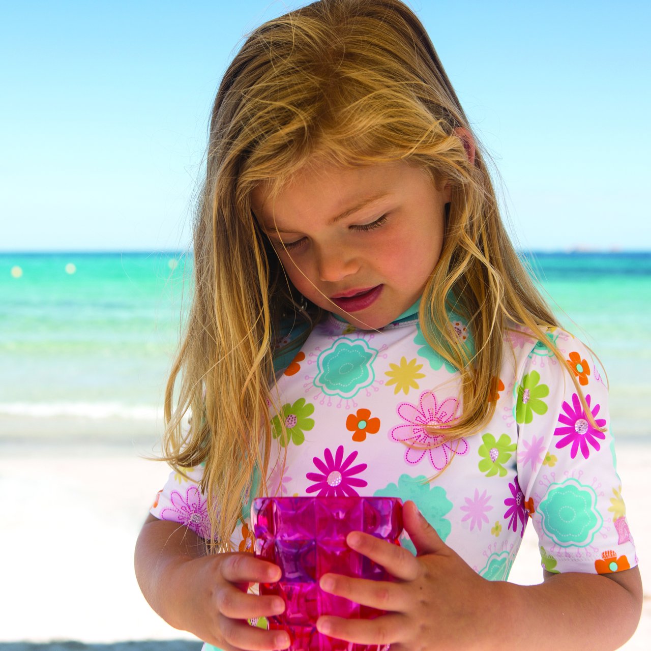 Kız Çocuk UV Korumalı T-Shirt Aqua Flower