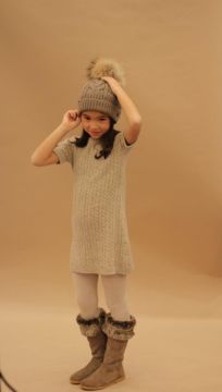 Kız Çocuk Saç Örgü Desenli Triko Elbise