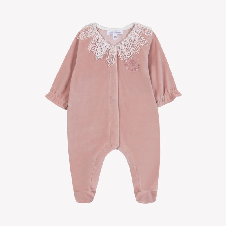 Kız Bebek Dantel Yakalı Kadife Tulum