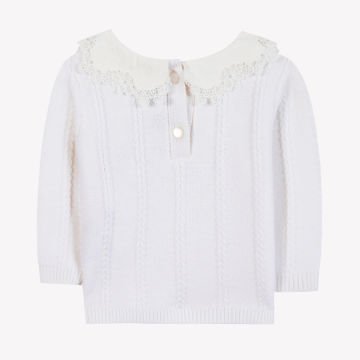 Kız Çocuk Beyaz Dantel Yakalı Triko Kazak