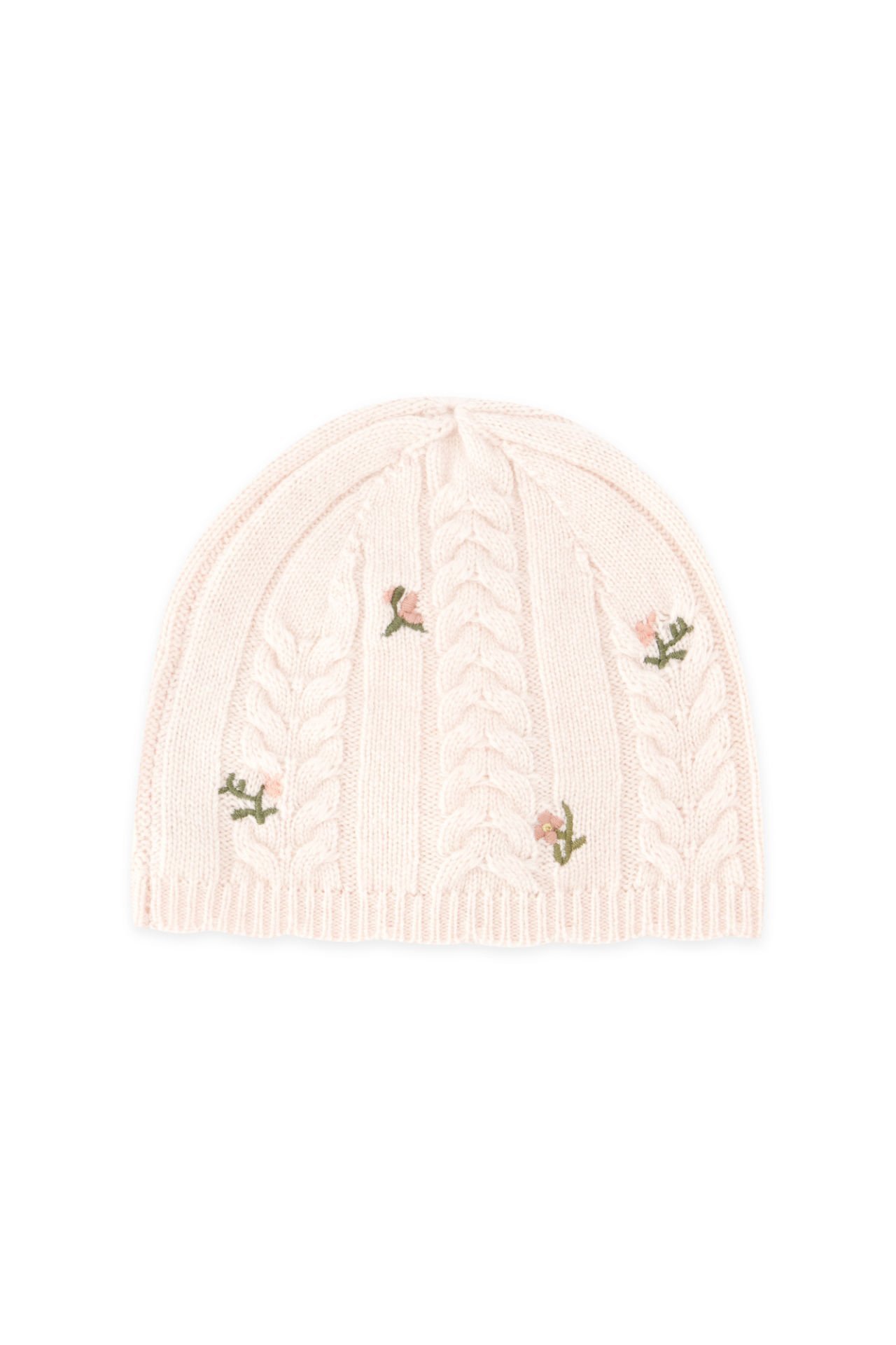 Kız Bebek Çiçek Nakışlı Triko Şapka