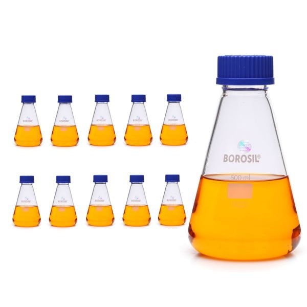 Borosil Cam Erlen 500 ml - Erlenmeyer Flask GL45 Kapaklı - 10 Adet Toptan