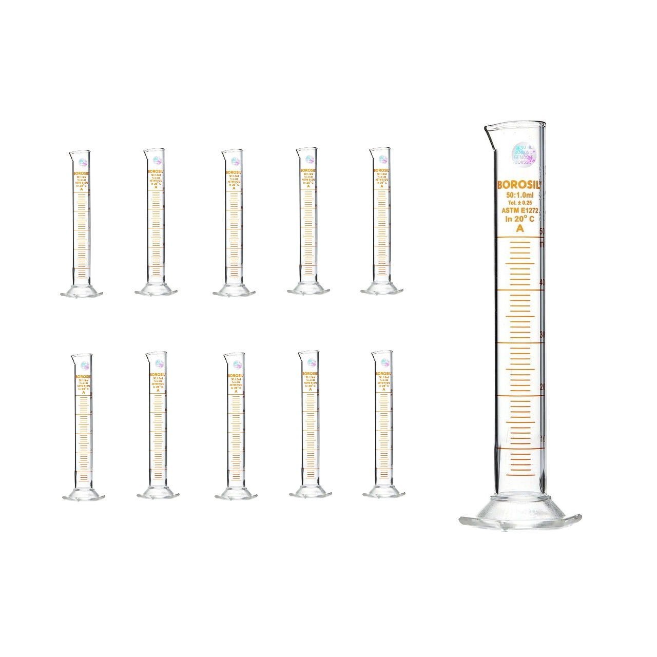 Borosil Cam Mezür 50 ml - Dereceli Silindir Sertifikalı - 10 Adet Toptan