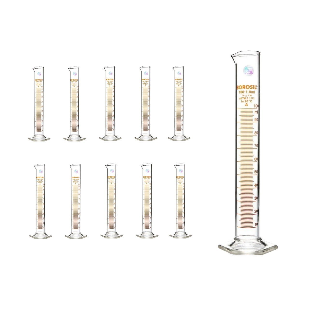 Borosil Cam Mezür 100 ml - Dereceli Silindir Sertifikalı - 10 Adet Toptan