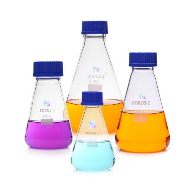 Borosil Cam Erlen 100 ml - Erlenmeyer Flask GL45 Kapaklı