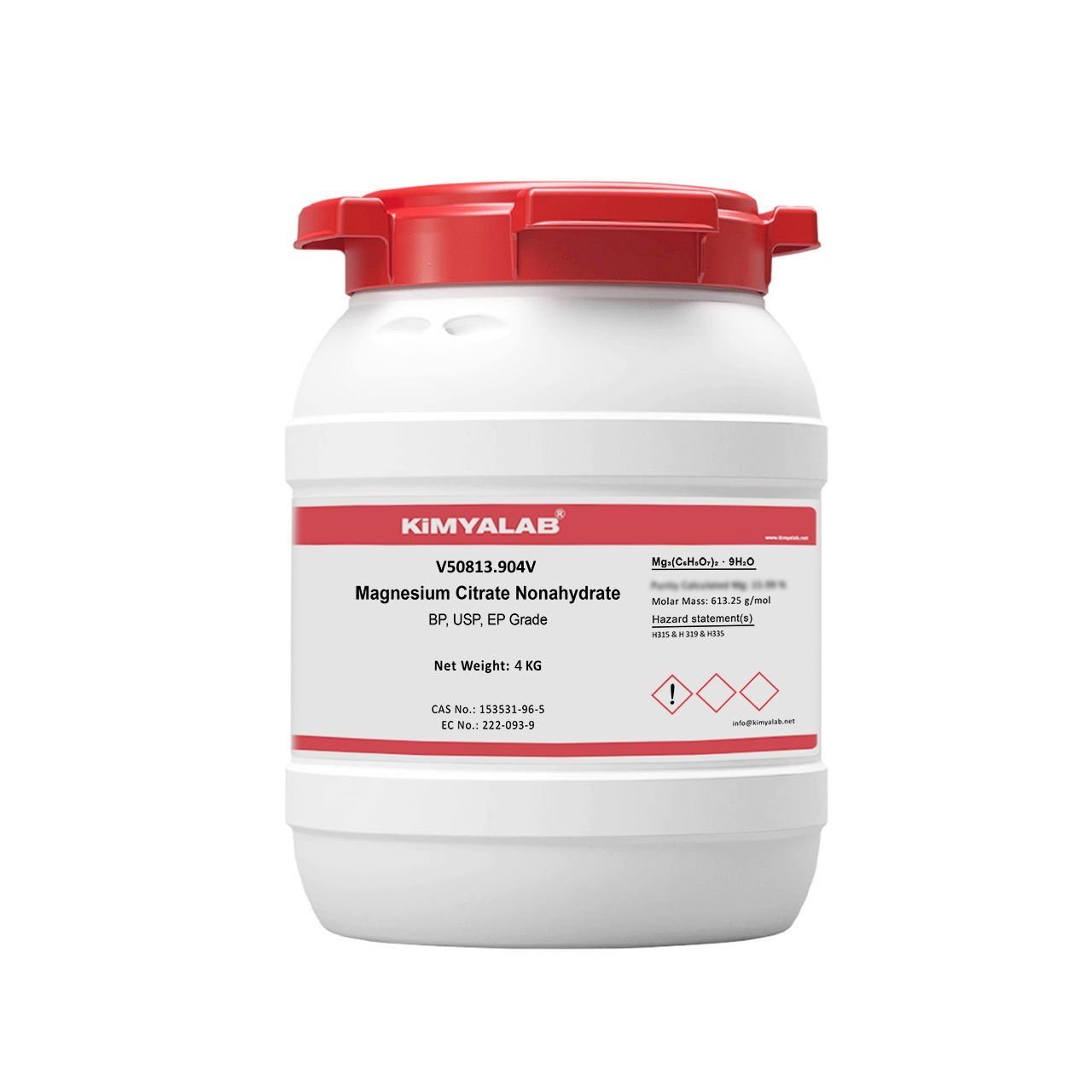 Kimyalab Magnezyum Sitrat - Magnesium Citrate Nonahydrate - 4 Kg-HDPE Varil