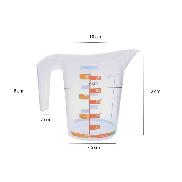 Borox Kulplu Plastik Beher 500 ml - Renkli Skala Beaker 10lu