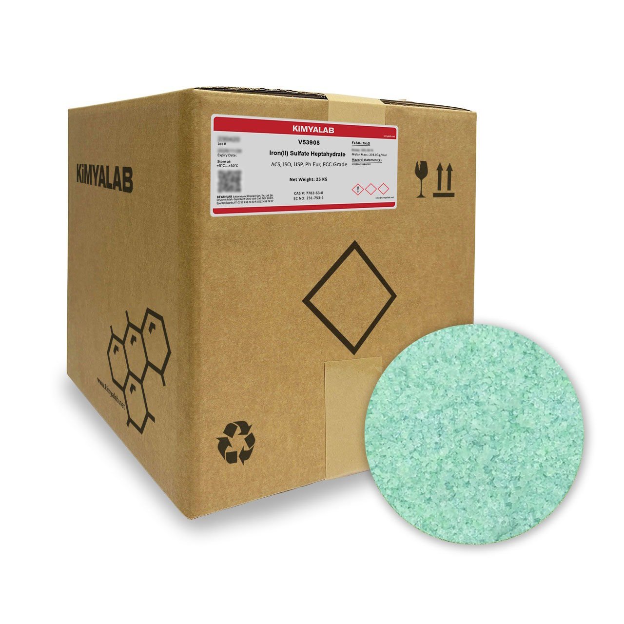 Kimyalab Demir II Sülfat Heptahidrat - Iron II Sulfate Heptahydrate USP - 25 Kg-Koli Toptan