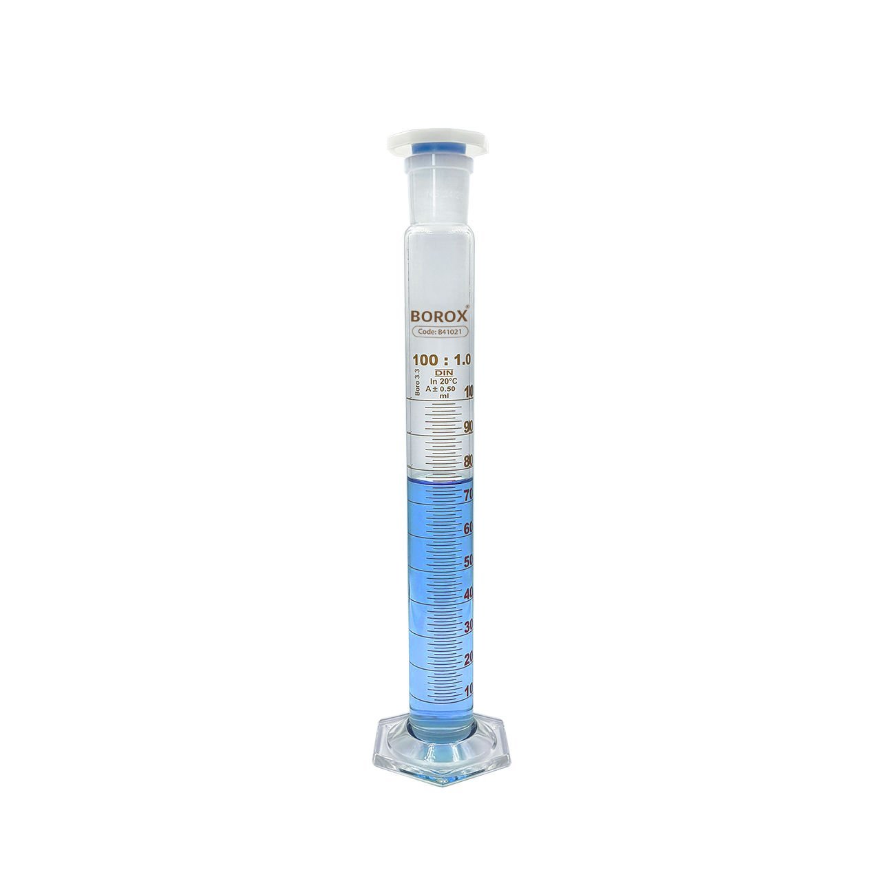 Borox Cam Çalkalamalı Mezür 100 ml - Plastik Tıpalı Dereceli Silindir