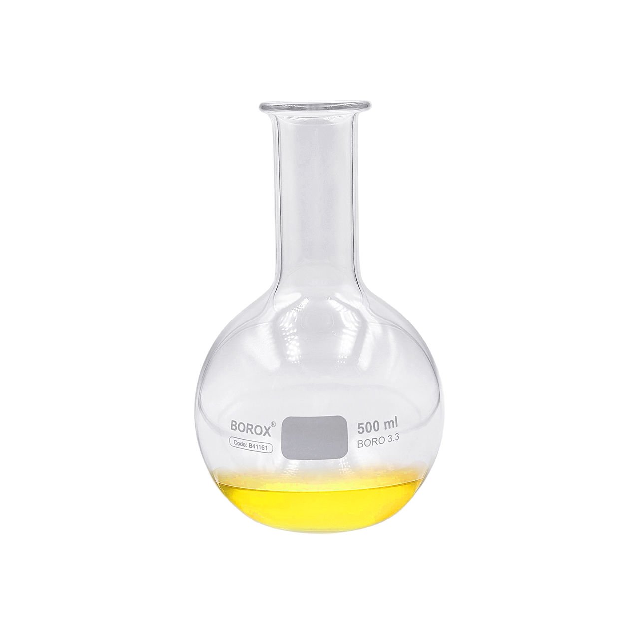 Borox Cam Balon 500 ml - Dibi Düz - Şilifsiz Deney Balonu