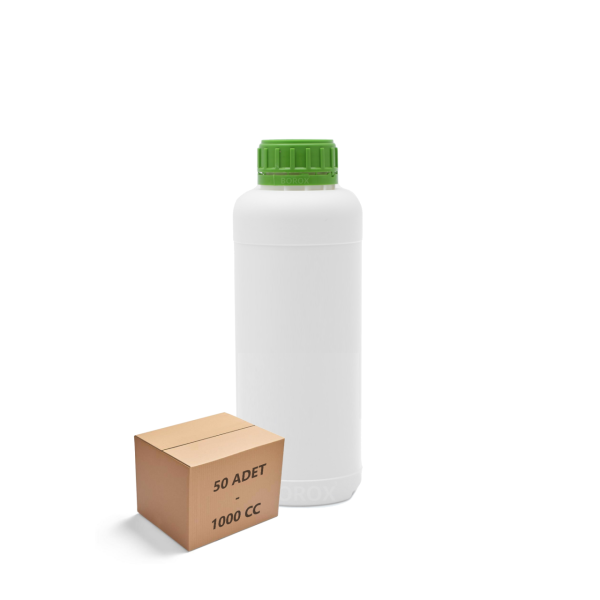 Borox Plastik Yuvarlak Şişe 1000 ml - Yeşil Kapaklı 50 Adet
