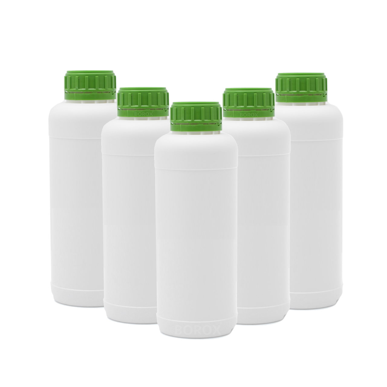Borox Plastik Yuvarlak Şişe 1000 ml - Yeşil Kapaklı 5 Adet