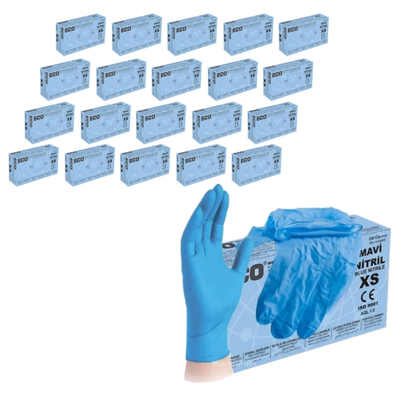 Nitril Eldiven Mavi XS Beden - Çok Amaçlı Pudrasız 20 Paket